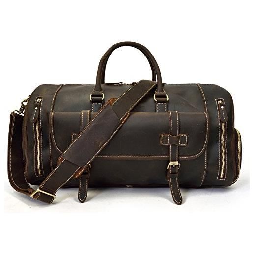 LUUFAN borsa da viaggio in vera pelle per uomo borsa da viaggio borsello in pelle di vacchetta ad alta capacità borsa vintage da weekend (marrone chiaro)