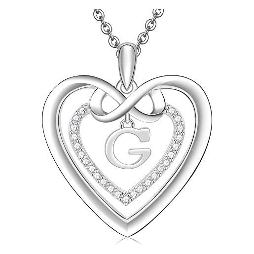 ULOMEOO collana donna iniziali argento 925 pendente ciondolo cuore infinito lettera g con cristallo gioielli regalo mamma madre nonna moglie figlia fidanzata