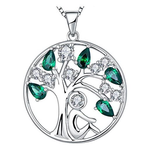 YL collana albero della vita argento 925 con maggio pietra portafortuna zirconia cubica verde ciondolo per donna, 45+3 cm