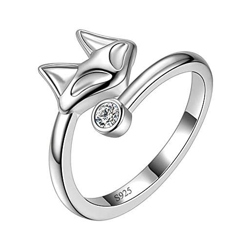 Aurora Tears anello regolabile con coda di volpe, in argento sterling 925, con zirconi cubici per donne e ragazze dr0132w