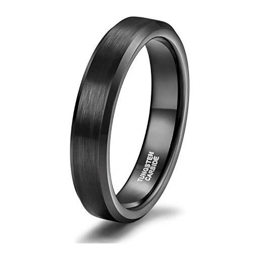 Titaniumcentral anelli di fidanzamento in carburo di tungsteno spazzolato nero anello di fidanzamento fede nuziale (nero-4mm, 55 (17.5))