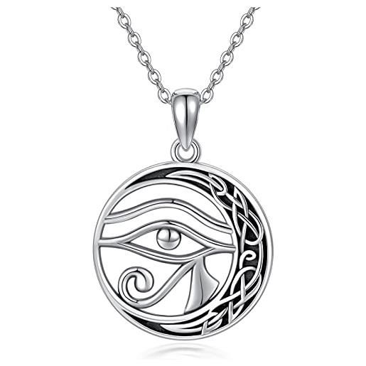 Midir&Etain collana occhio di horus collana in argento sterling 925 occhio di horus luna collana con ciondolo religioso amuleto egiziano regalo per donna uomo