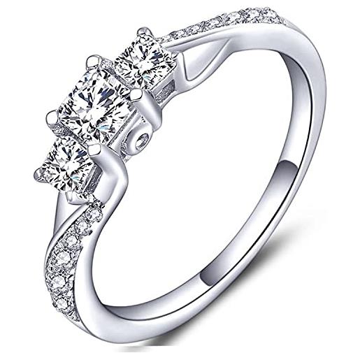 YL anello di fidanzamento anello in argento 925 con zirconia cubica taglio principessa per donna sposa(taglia 22)