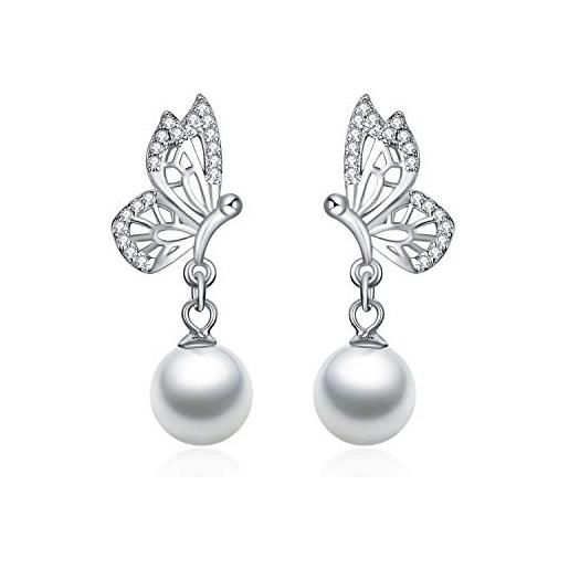 YAFEINI orecchini a bottone a farfalla in argento sterling 925 con orecchini in argento perla bianca per ragazze donne regali per bambini per il compleanno di san valentino
