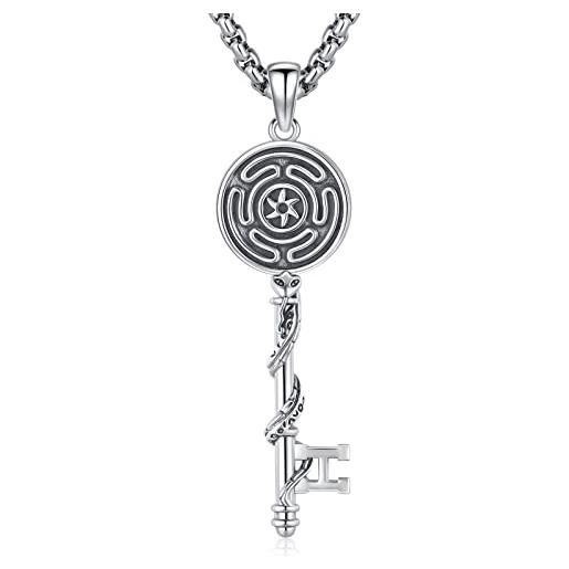 Eusense hekate gioielli ruota di hekate ciondolo chiave argento 925 collana wiccan pagan regalo spirituale per donne ragazze