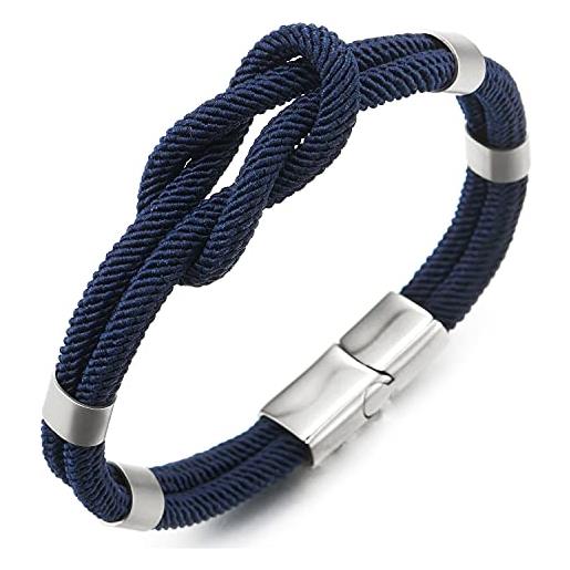 COOLSTEELANDBEYOND uomo donna braccialetto di amicizia, nodi marinari nodo nautico blu scuro navy cotone cinghie braccialetto, fascia polso