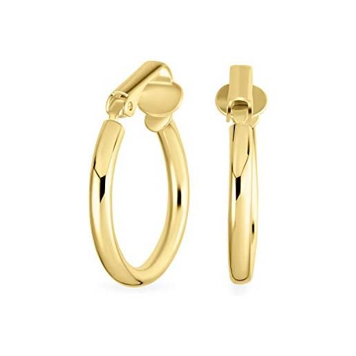 Bling Jewelry clip semplice di base classica lucida tubo leggero su orecchini a cerchio per le donne non forate orecchie 14k oro giallo placcato. 925 sterling silver. 75 diametro