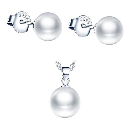 Yumilok-classic s925 ciondolo di perle tonde in argento sterling per donna, orecchini di perle bianche rotonde, temperamento elegante