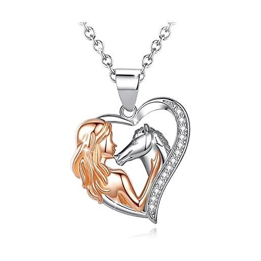 GOXO collana cavallo collana pendente cuore in argento sterling 925 per donna ragazze (cavallo 1)