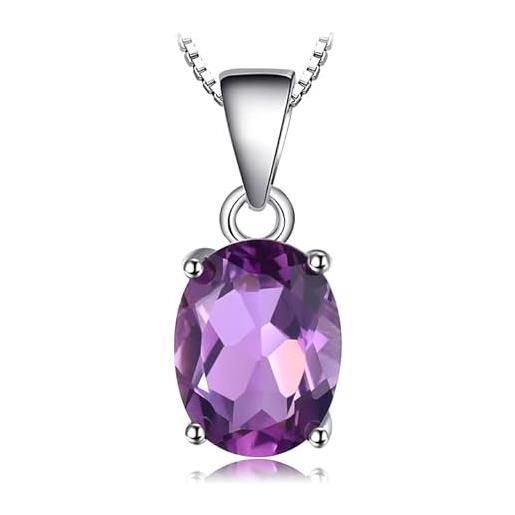 JewelryPalace ovale 1.7ct naturale viola ametista birthstone solitario pendente collana solido 925 sterling argento 45cm