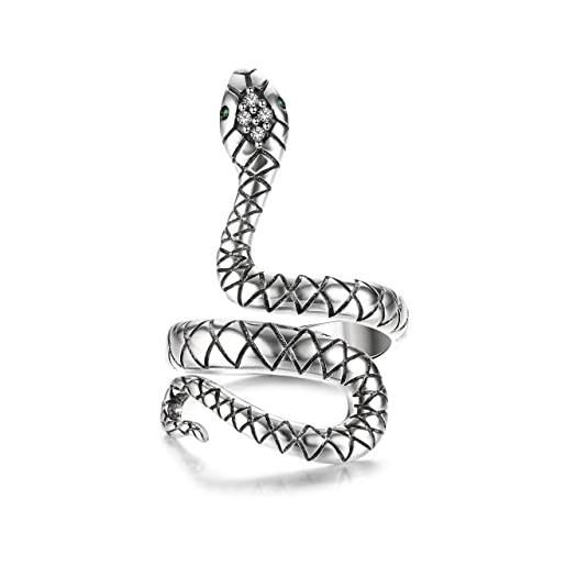 Milacolato anello in argento 925 con serpente per le donna placcato oro bianco anelli punk dell'annata regolabile aperto cz serpente anello di barretta dei monili