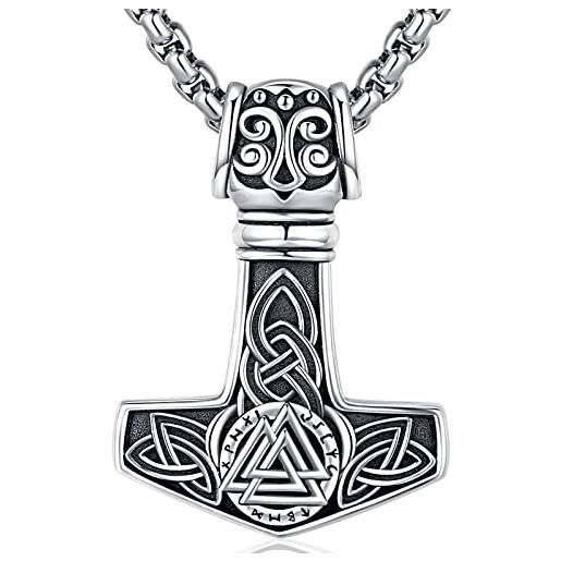 Friggem collana martello di thor in argento sterling 925, collana vichinga uomo ciondolo mjolnir amuleto gioielli norreni vichingo regalo per uomo donna