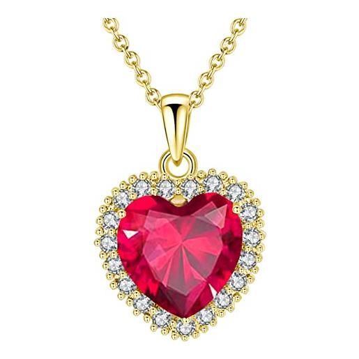 VONSSY collana con pietre preziose di birthstone rosso rubino collana con ciondolo in cristallo a forma di cuore ciondolo con smeraldo arco ovale rettangolare