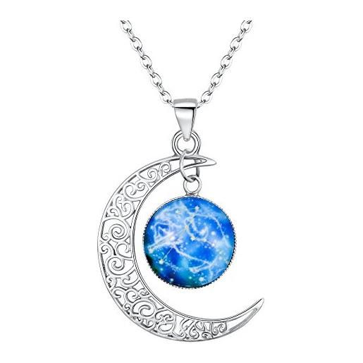 Clearine collana argento 925 oroscopo zodiaco 12 costellazione astrologia galassia & mezzaluna luna perle di vetro pendente collana toro