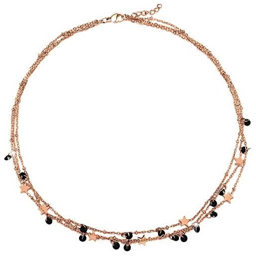 Beloved ❤️ collana essential tre file con charms e cristalli pendenti - realizzata in acciaio inossidabile - charms a tema (rose gold stelle)