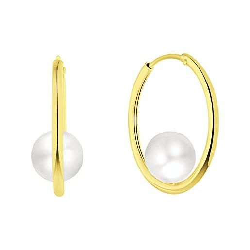 JO WISDOM orecchini cerchio argento 925 donna con 7mm perle, 20mm cerchio con placcato in oro giallo