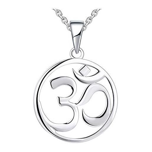 JO WISDOM collana om argento 925 donna indiano yoga aum om ohm (colore oro bianco)