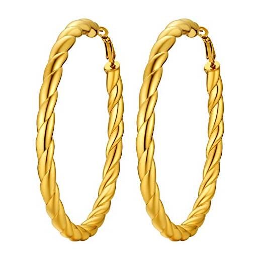 PROSTEEL orecchini a cerchio oro grandi 80mm, in acciaio inox orecchini donna twsit orecchini a cerchio per donne e ragazze, ipoallergenici, acciaio inossidabile (confezione regalo)-PROSTEEL