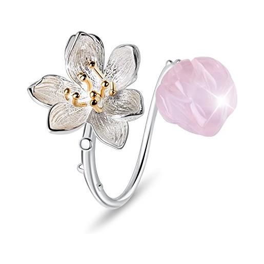Springlight ✦ regalo san valentino anelli donna in argento sterling s925 anelli di fiori anello dei sussurri di loto regolabile gioielli regalo donna san valentino per lei. (pink