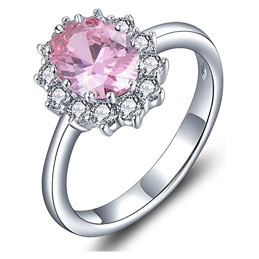 YL anello da donna in argento 925 pietra natale ottobre tormalina rosa anello di fidanzamento(taglia 20)