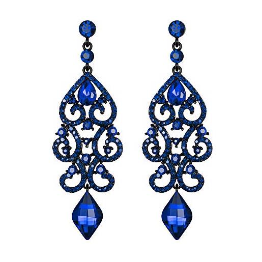 EVER FAITH orecchini rhinestone cristallo matrimonio art deco floreale lampadario orecchini pendenti per donna blu nero-fondo