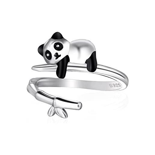 Qings anello regolabile panda per donne argento sterling 925 anelli panda aperto animali carino nero vintage orso gioielli regalo per ragazze gli amanti degli animali