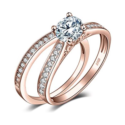 JewelryPalace anelli donna argento 925, fedine fidanzamento coppia oro rosa, anello solitario, 1.3ct diamante simulato anniversario matrimonio promessa sposa band anelli donna set, gioielli donna 11.5
