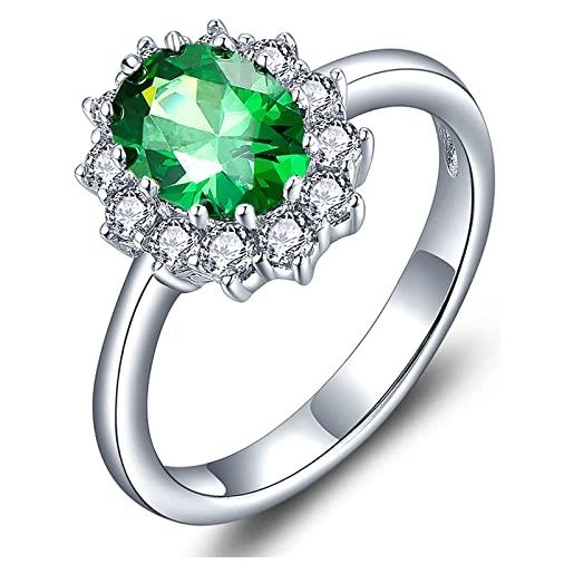YL anello da donna in argento 925 pietra natale maggio smeraldo anello di fidanzamento(taglia 20)