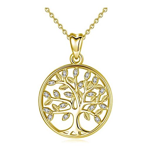 CELESTIA donna collana albero della vita argento sterling 925, oro albero ciondolo con zirconia cubica, regali per mamma moglie figlia nonna