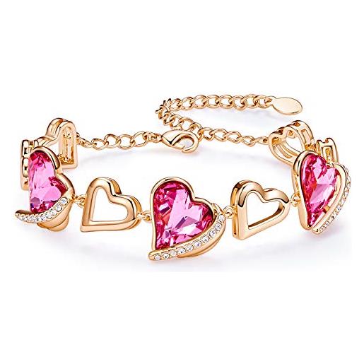 CDE bracciale donna oro rosa placcato amore cuore braccialetto di fascino compleanno gioielli regali per le donne moglie mamma san-valentino(oro rosa-rosa)