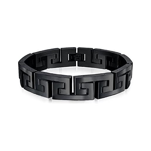 Bling Jewelry braccialetto con link a chiave geometrica maschile e alla moda per ragazzi uomini in acciaio inossidabile nero ip lunghezza di 8,5 pollici e larghezza di 12 mm