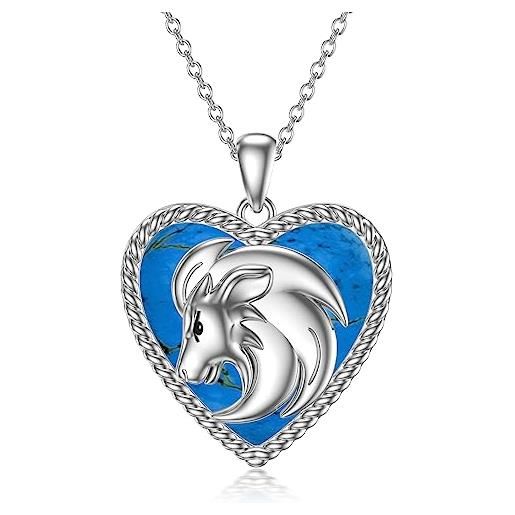 LONAGO collana leone 925 sterline d'argento segno zodiacale leone con turchese pendente collana per donna