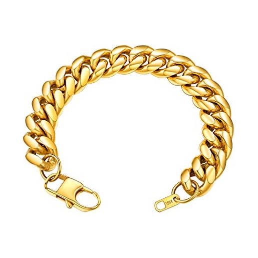 GOLDCHIC JEWELRY 14mm miami braccialetto catena curb per gli uomini, 316l acciaio inox hip hop oro catena pesante link