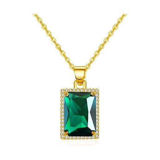 VONSSY collana con pietre preziose verde smeraldo collana con pietre rettangolari collana con ciondolo in cristallo catena in oro rosa 18 carati platino