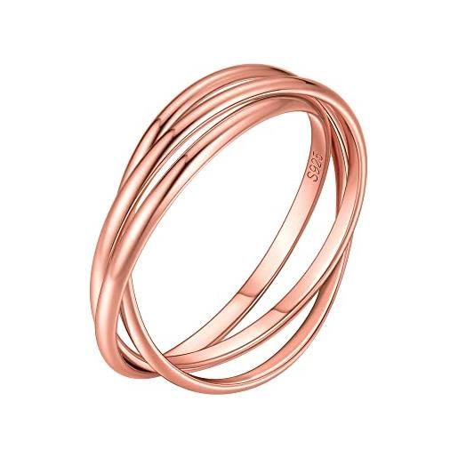 ChicSilver 3 anelli intrecciati donna in argento 925 3 intrecciati anello color oro rosa anello oro rosato in argento misura 22