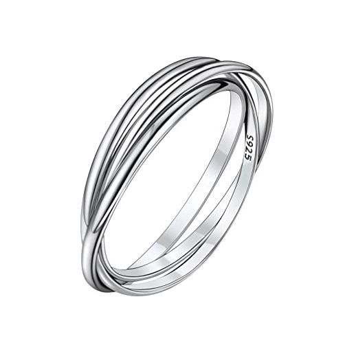 Bandmax anello donna argento 925, 3 anelli incastro misura 22 fedina argento 925 donna, fedine argento set anelli, ferma anello mignolo donna gioielli per ragazza