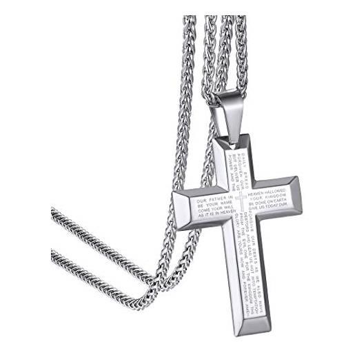 GOLDCHIC JEWELRY collana con ciondolo a croce da uomo di preghiera del signore, gioielli religiosi biblici in acciaio inossidabile 316l