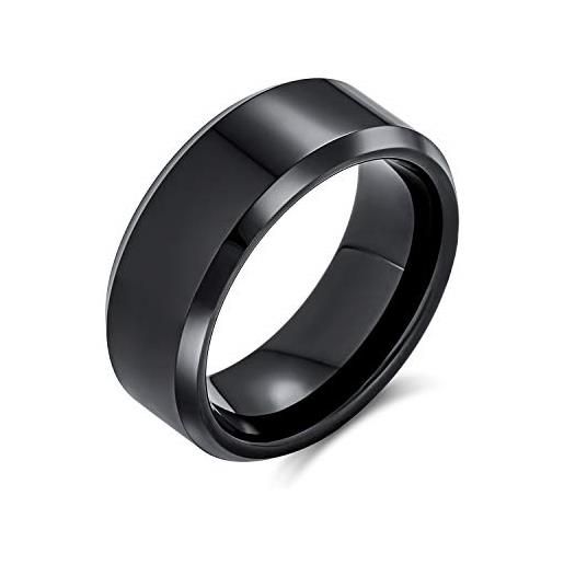 Bling Jewelry semplice semplice bordo smussato nero coppie titanium wedding band anello per gli uomini per le donne comfort fit 8mm