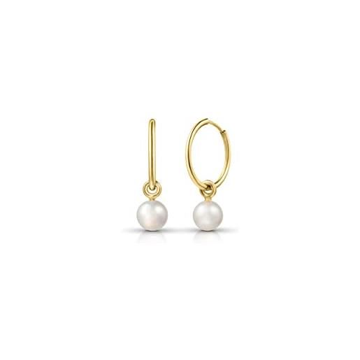 Amberta allure orecchini a cerchio con pendente a perla per donna in oro giallo 9 carati: orecchini 10 mm con perla da 4 a 5 mm