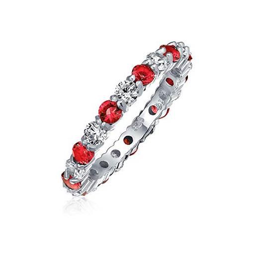 Bling Jewelry zirconia cubica rossa bianca anello impilabile alternato di eternità in cz per donne per adolescenti rubino simulato argento 925