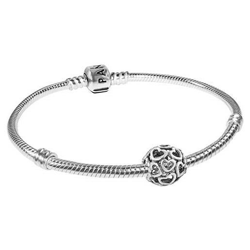 Pandora hearty 79244 - bracciale da donna in argento magico, idea regalo elegante per donne alla moda, 18 cm, argento sterling, senza pietre. 
