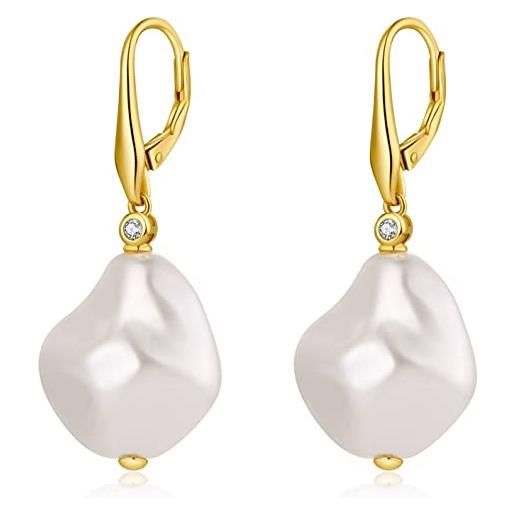 jiamiaoi orecchini perla pendenti orecchini con perle argento 925 orecchini di perle da donna orecchini pendenti orecchini perle oro bianco 8-10mm perle orecchini. (g3-oro)