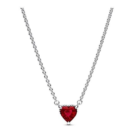 PANDORA timeless collier con cuore in argento sterling con cristallo rosso ciliegia jubilee e zirconi cubici trasparenti, collana