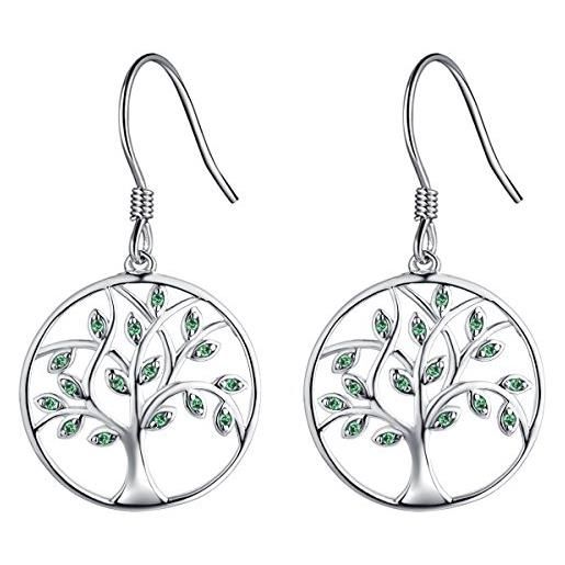 YL orecchini donna argento 925 albero della vita orecchini con smeraldo gioielli