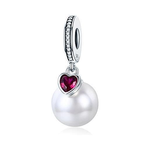 SUSBAG charm con perle a forma di cuore da donna in argento sterling 925 compatibile con collane di bracciali europei