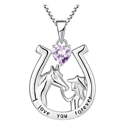 YL collana a ferro di cavallo in argento 925 con giugno pietra portafortuna alessandrite gioielli con ciondolo a forma di cavallo per donna fidanzata