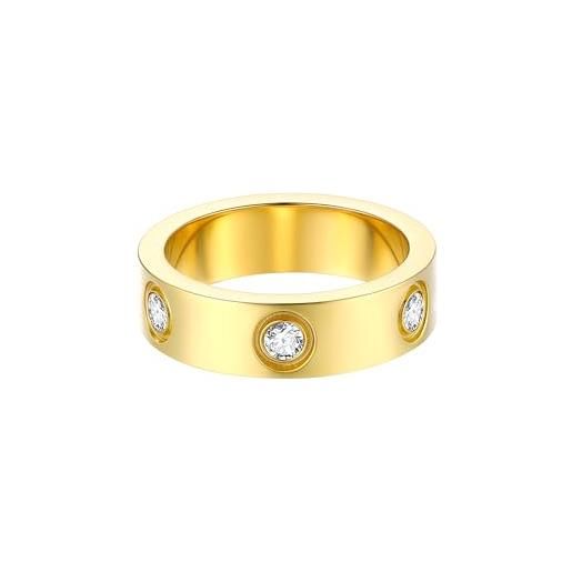 FOCALOOK anello uomo oro 6mm anello oro fidanzamento acciaio inossidabile con zirconia cubica, fede nuziale, anello acciaio uomo placcato oro taglia 25