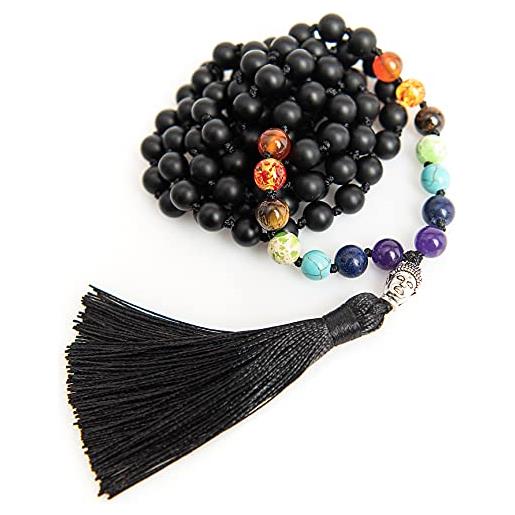 Perla Style - collana tibetana con 108 perle di malachite naturale e amuleto con buddha, collana rosario o bracciale, per meditazione