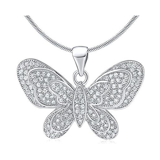 SILVEGO ciondolo farfalla argento sterling 925 pavè di zirconi trasparenti