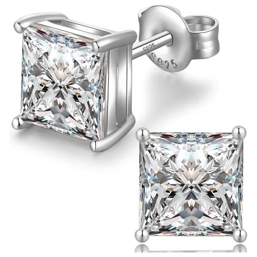 Namana Orecchini Quadrati Da Uomo E Ragazzo, Semplici In Argento 925 Con Solitario Quadrato In Zirconia Cubica Da 6 Mm, Gioielli, Regalo Per Lui - Foto 10